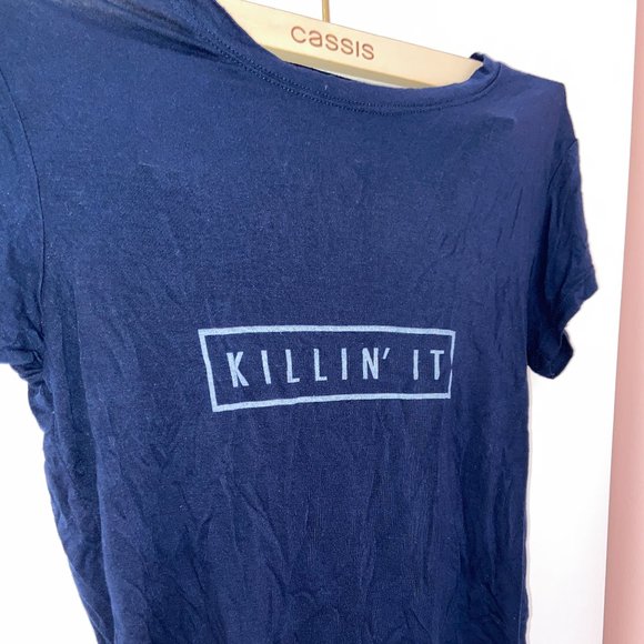 "Killin' It" Cropped T-shirt || Navy Blue - Picture 2 of 3